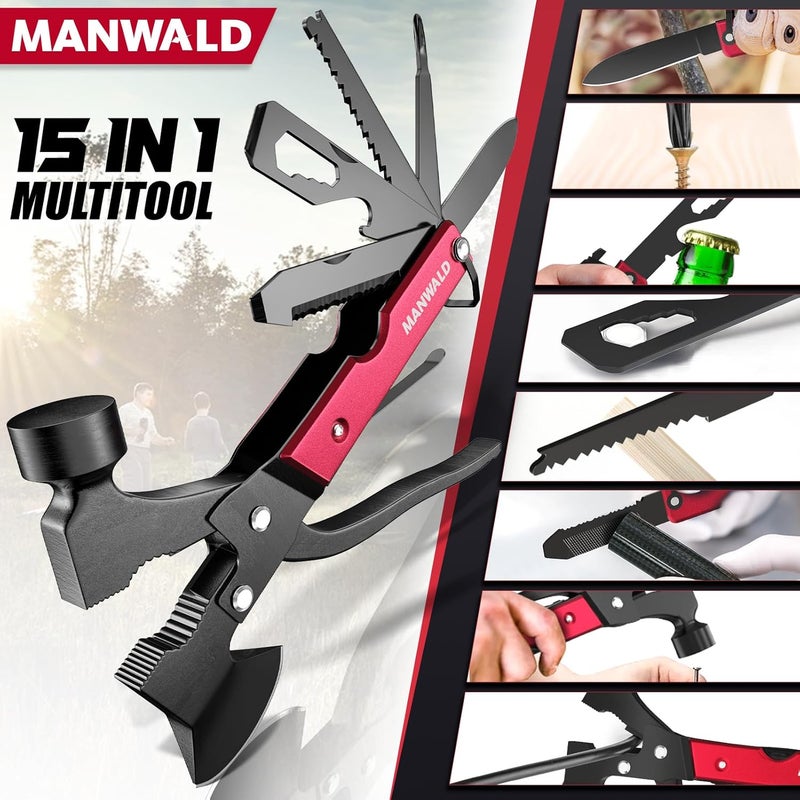 MANWALD 15 in 1 Multitool Axe Hatchet, Christmas Stocking Stuffers for Men Adults, Camping Accessories Survival Gear, Multi Tool for Camping Hiking Survival, Cool Gadgets Gifts for Men,Husband, Boyfriends - Image 3